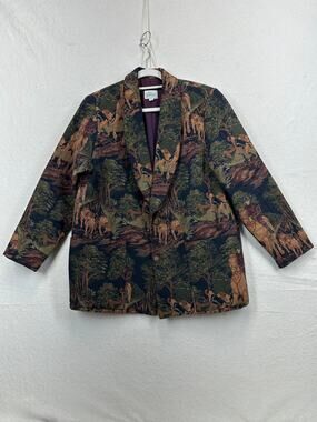 Windridge Vintage Tapestry‎ Equestrian Fox Hunt Blazer Horse Dog Size S